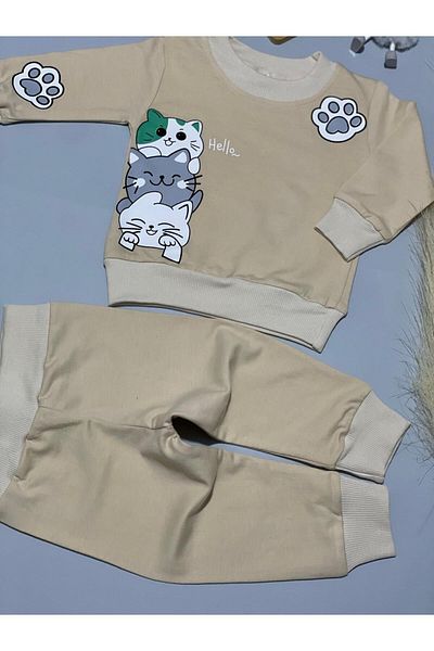 MGO KİDS Baby Boy Cat Printed 100% Cotton Combed 2 String 2 Pack, Set