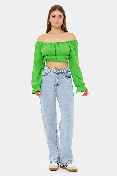 Hiccup Λινό Crop Top - Με λουράκι ώμου, μακρύ μανίκι και πλισέ λεπτομέρεια