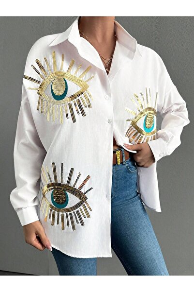 Basko fashion Cămașă Salash albă cu model ochi