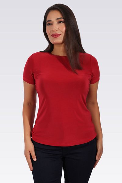 TOLGA SARAÇOĞLU 10427 Red Cycling Collar Short Sleeve Stylish Fabric Knitted Bluz