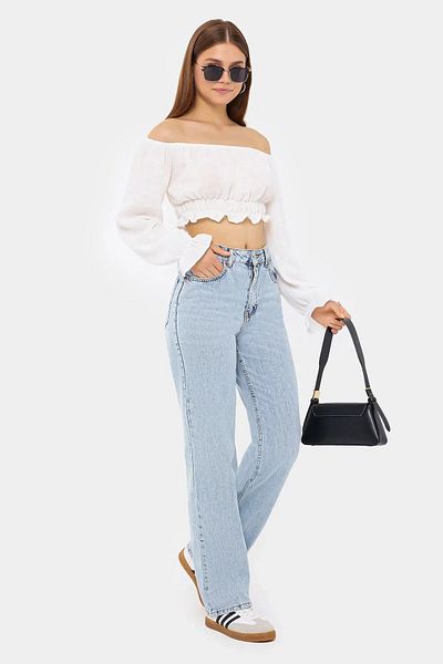 Hiccup Crop Top din in - cu bretele, maneci lungi si detaliu plisat