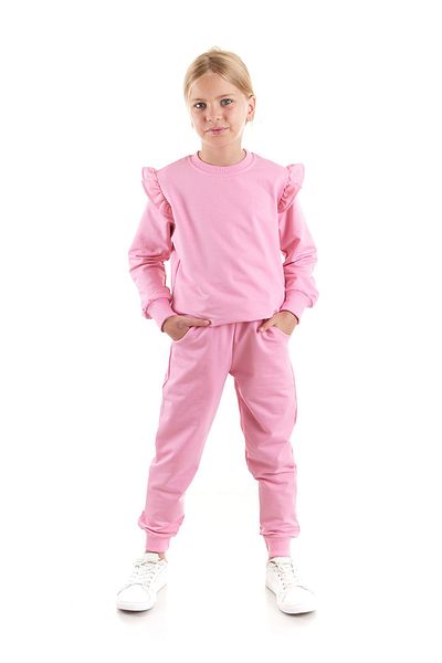 AHENGİM Κοριτσίστικο σετ αθλητικής φόρμας Cotton Trend - Frill Detailed Ak2515