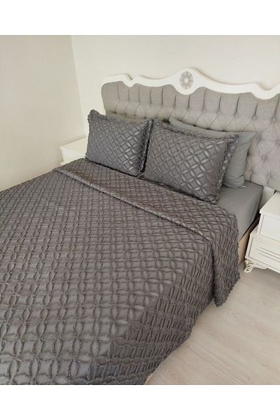 ESTİMA Aslan Tekstil Oya Anthracite Double Tufted Bed Set - 250X260 2 Pillows 50X80