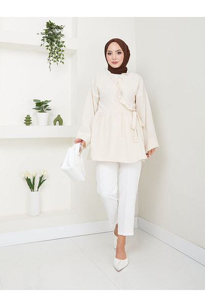 VOLT CLOTHİNG Hijab-Tunika für Damen mit Kragen und Rüschen