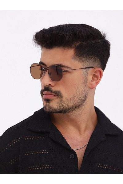TomyHelf Unisex Brown Polarized Sunglasses - Pentagonal Frame Glass