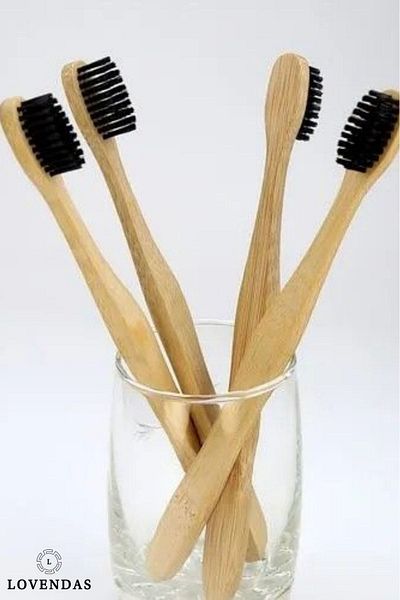 Lovendas Natural Pure Bamboo Toothbrush Whitening Teeth Dupont Bristle Tip and Curved Structure 1 Piece