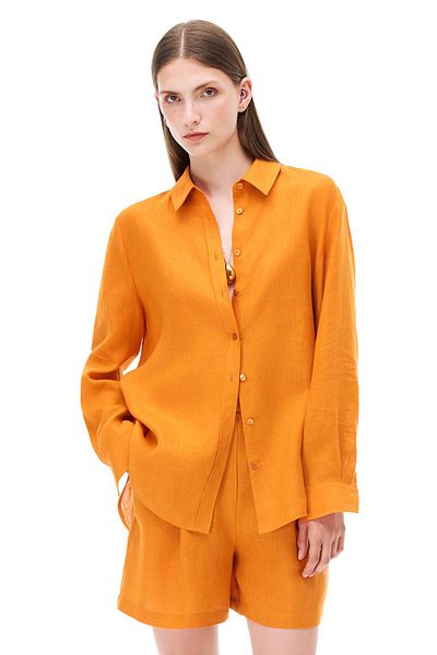 Perspective Orange Akars Regular Fit Fake Sleeve Shirt Collar Women's Shirt