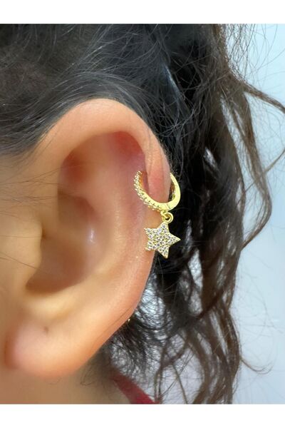 Arescollection ZİRKON TAŞLI 1 ADET YILDIZ HELİX KIKIRDAK KULAK MEMESİ UYUMLU ...