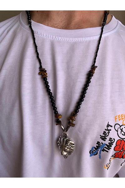 magıcgrange Tiger Eye Natural Stone Steel Tip Special Design Handmade Lion Sign G.S Symbol on Side