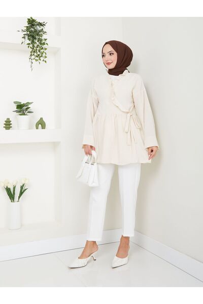 VOLT CLOTHİNG Női hidzsáb tunika nyakkendővel és fodrokkal