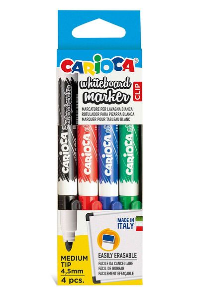 CARIOCA 4 Colors 4-Piece Whiteboard Pen with Blister - 4.5 mm Easy to Erase