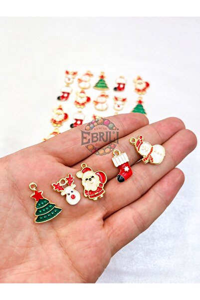 Genel Markalar Noel Baba, Geyik, Çorap, Kardan Adam, Çam Ağacı Lag Metal Kolye Ucu (5 Adet)