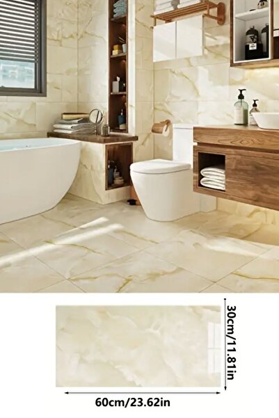 MOBEE Sarı Mermer Desenli Alüminyum Plastik Duvar Sticker 60x30 cm - Su ve To...