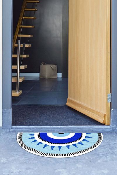 Napoli Home Evil Eye Beaded Printed Non-Slip Base Erasable Door Mat (40X60Cm),Paspas-03-Blue,