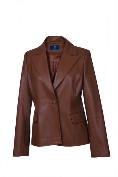 Oilemaperla Kahverengi Blazer Deri Ceket