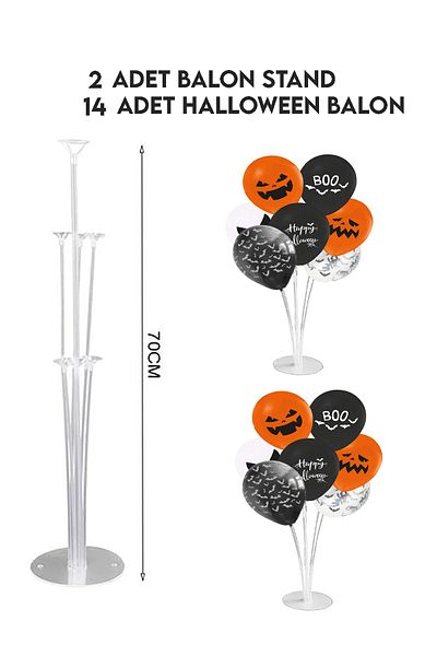 Parti dolabı Halloween 2-Piece Balloon Stand + 14 Balloon Halloween Pumpkin Printed Ornament Stand