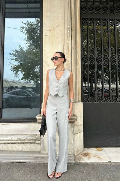 FMN Collection Palazzo Cut Women's Button Closure Pants and Vest Set - Pinterest Loose Cut