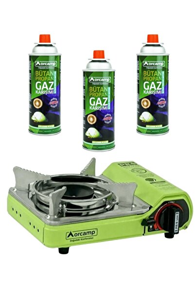 Orcamp Tekli Mini Portatif Kamp Ocak Ve 3 Adet 227 Gr Gaz Kartuş Seti Yeşil