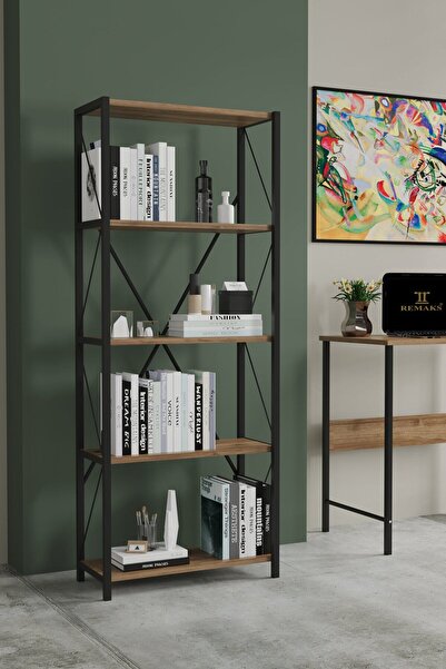 Remaks Rosa 5 Raflı Metal Kitaplık Ceviz