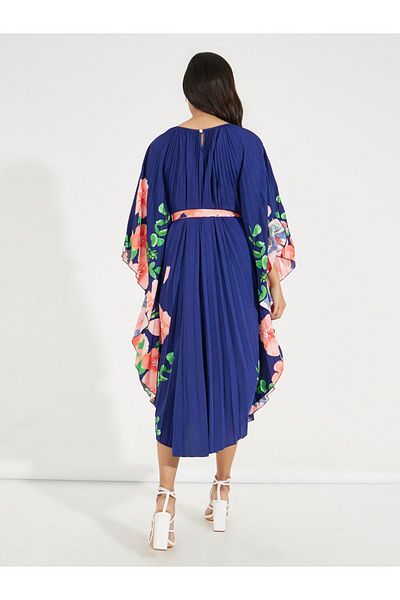 Styli Floral Print Pleated A-Line Midi Dress