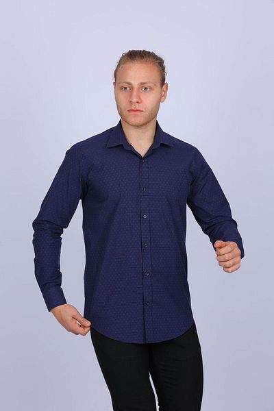 TOUSUS Тъмносиня мъжка риза на каре Slm-5108-tss