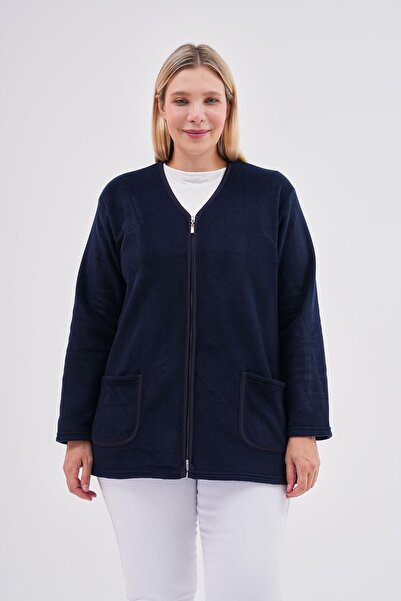 Kardelen Butik Ümraniye Navy Blue Fleece Cardigan for Health Care