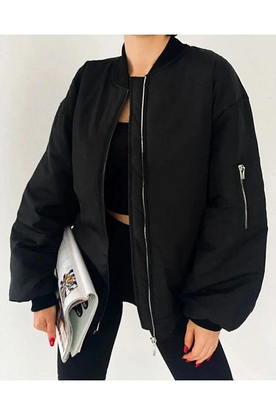 La Querta Schwarze Oversize-Bomberjacke für Unisex