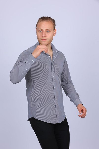TOUSUS Мъжка риза Slim Fit в антрацитно райе Slm-5039-tss