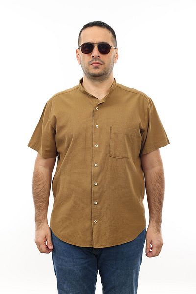 TOUSUS Ανδρικό πουκάμισο μεγάλου μεγέθους Camel Color Cotton Judge Collar με τσέπες κοντομάνικο πουκάμισο Kk-8011-tss