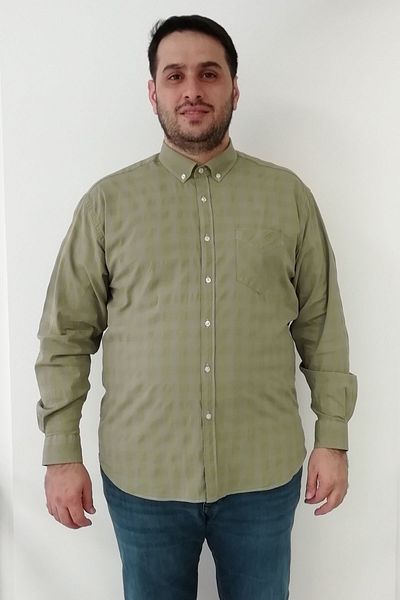 TOUSUS Ανδρικό πουκάμισο μεγάλου μεγέθους καρό Lycra Khaki Btl-6031-tss