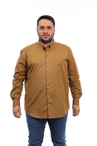 TOUSUS Men's Plus Size Mustard Cotton Buttoned Collar Pocket Long Sleeve Shirt (515)