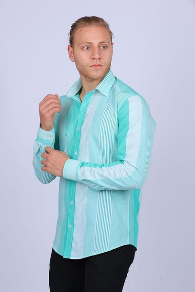 TOUSUS Ανδρικό πουκάμισο Slim Fit Green Striped Slm-5001-tss