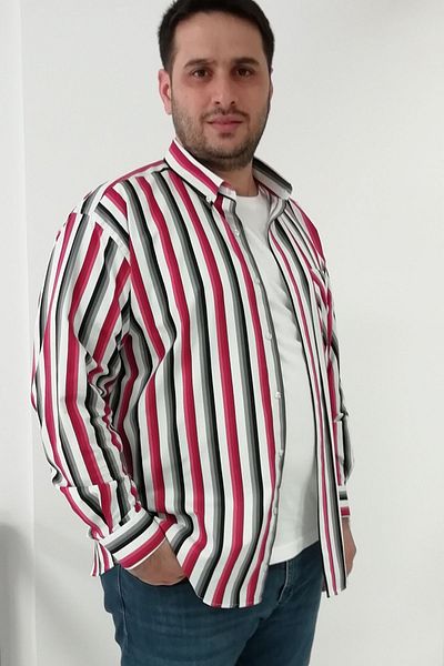 TOUSUS Cămașă pentru bărbați din lycra cu dungi groase de culoare burgundă de mărime mare Btl-6002-tss