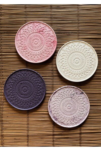 Ueex Home طقم قواعد أكواب خرسانية مزخرفة من Vivasto مكون من 4 قطع فسيفساء ورد...