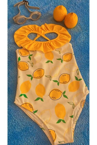 MİLAYS LİFE HOME COLLECTİON MİLAYS KIDS Lemon Patterned Swimsuit for Girls