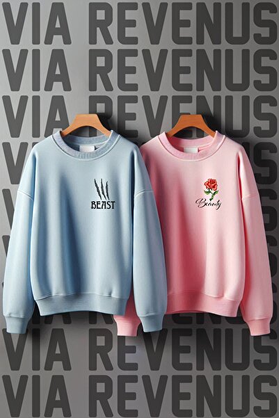 Vordevia Hanorac cu imprimeu Frumoasa și Bestia, cu decolteu O, cu 3 fire, cu...