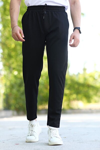 JB John Borners Ανδρικό μαύρο αθλητικό παντελόνι - 100% βαμβάκι με τρεις τσέπες, ελαστική μέση και κορδόνι - 2401