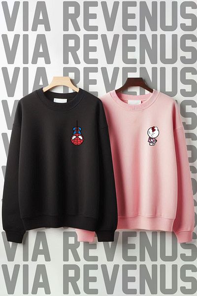 Vordevia Printed Crew Neck 3 Thread Raised Wide Fit Dear Sweatshirt
