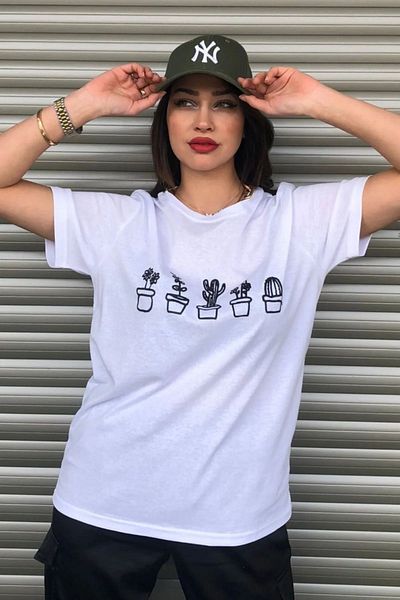 Pink Sky Γυναικείο oversize μπλουζάκι Cactus printed μαύρο