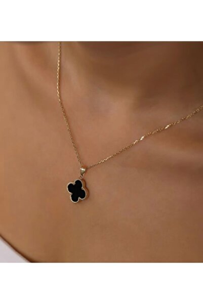 Manu Collection قلادة فان كليف النسائية ذات الطراز الفولاذي الأسود