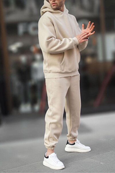 ruNadeS Ανδρικό σετ φούτερ με κουκούλα με φαρδιά εφαρμογή με μαλακή υφή με ελαστικά πόδια - Ρούχα για το σπίτι