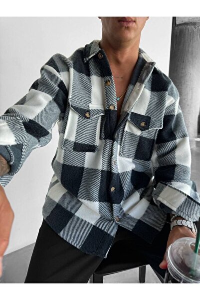 İLKCET MODA Checkered Unisex Oversize Fleece Shirt