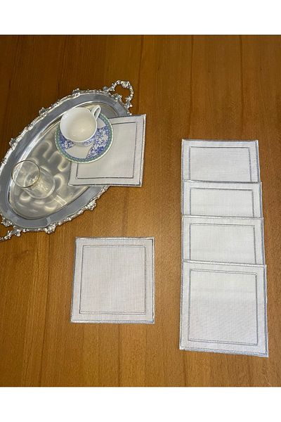 Smiling Home 6 τμχ Gardenia λινό ασημί χρώμα Κομψό διπλό κέντημα κεντημένο τετράγωνο κοκτέιλ χαρτοπετσέτα παρουσίασης