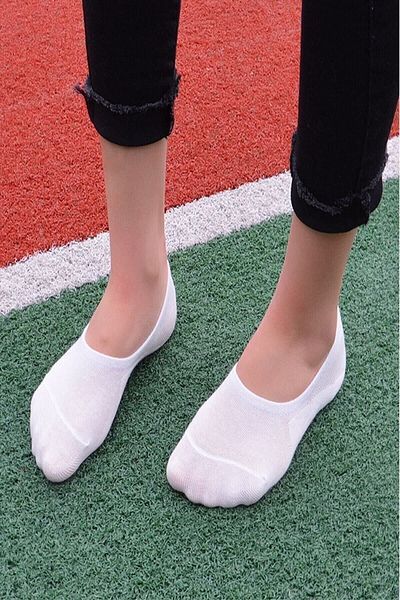 Meguca Socks Unisex Bamboo White Heel Αντιολισθητικές κάλτσες μπαλαρίνας σιλικόνης χωρίς ραφές 5 πακέτο