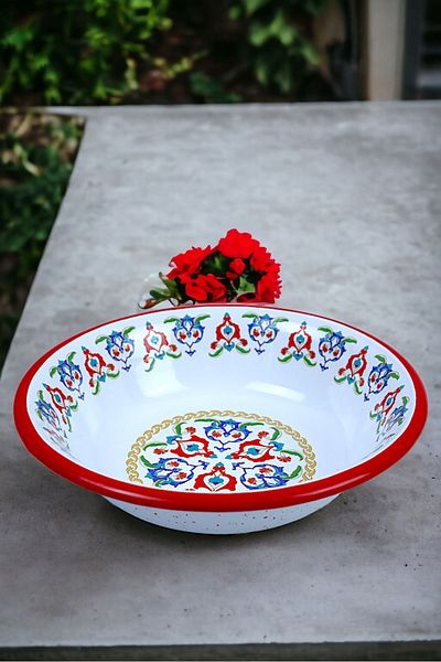 İnci Emaye 24 Cm Enamel Bowl - With Pit, Salad and Chips Plate