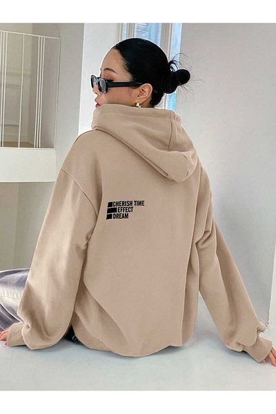 MODARİCH Hanorac oversize cu glugă bej Cherish Time