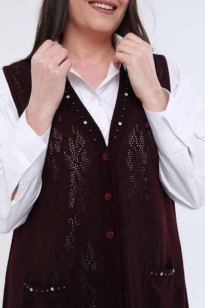Laden Women's - Large Size Very Thin Special Knit Spring Long Hole Knitwear Vest