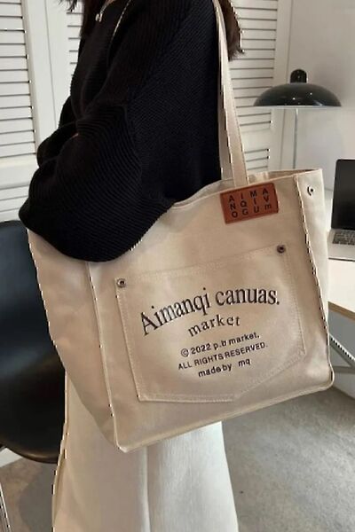 WEST BULLS Canuas Beige Organic Canvas Fabric Large Shoulder Bag with Tote Pocket