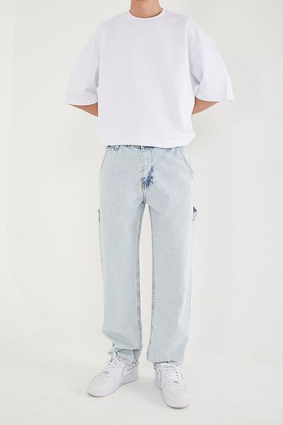 DİFRANSEL Light Blue Baggy Jeans - Men's Pocket Detailed Trousers