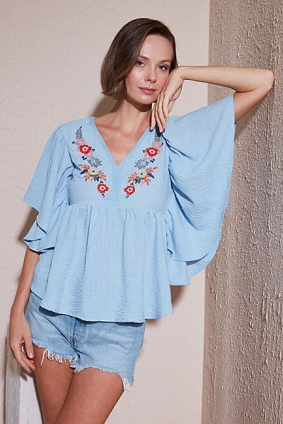 Lela Bluză Brodata Maneca Liliac - BLUZ 611BZ0409